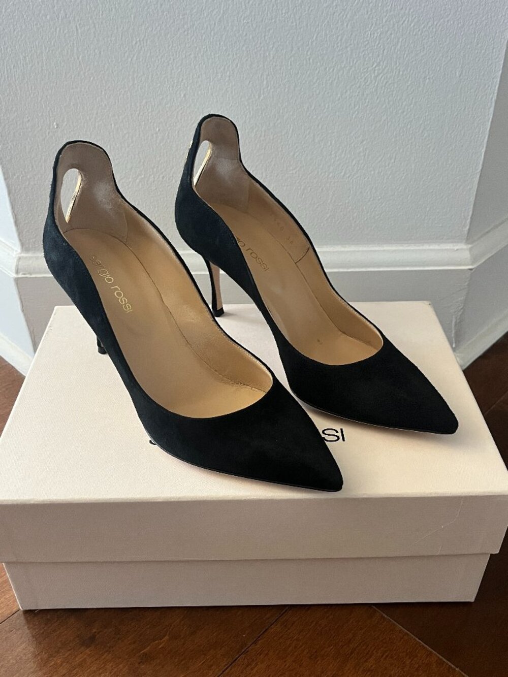 Sergio Rossi Black Suede Pointed Stilettos